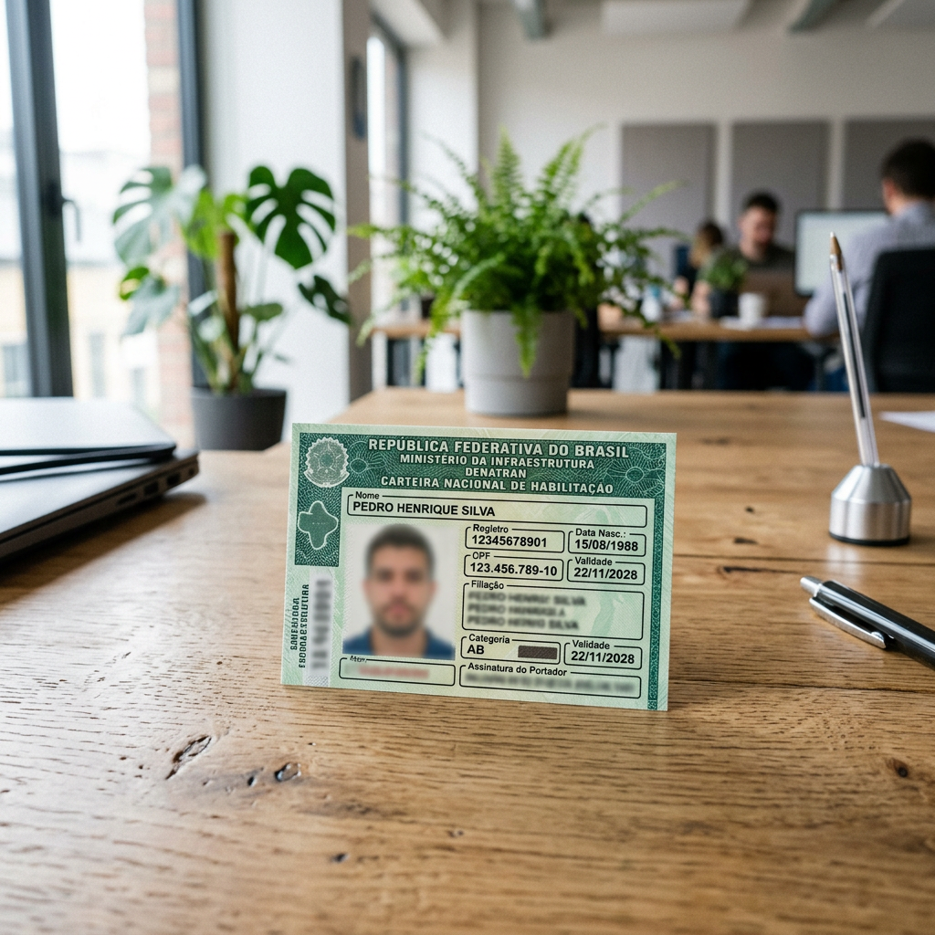 Carteira Nacional de Habilitação sobre uma mesa