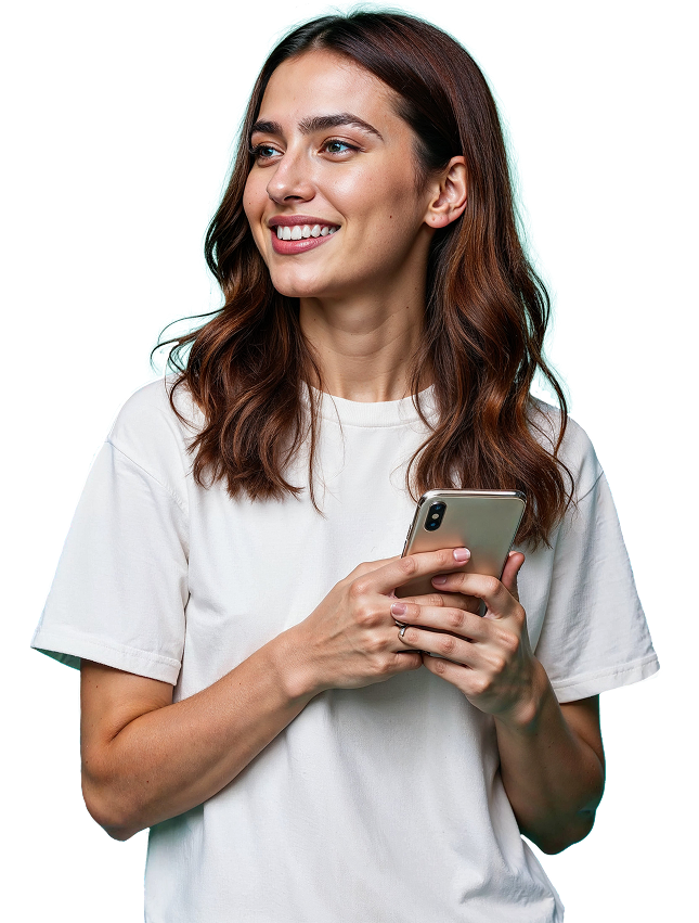 Mulher sorrindo segurando documentos
